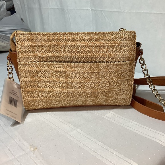 Steve Madden Crossbody Bag Straw Purse Natural Lexi Seasonal Brown Tan Gold - Picture 6 of 13